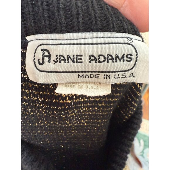 Vintage A. Jane Adams 80's Black & Gold Floral Knit Sweater Made In USA - Picture 6 of 8